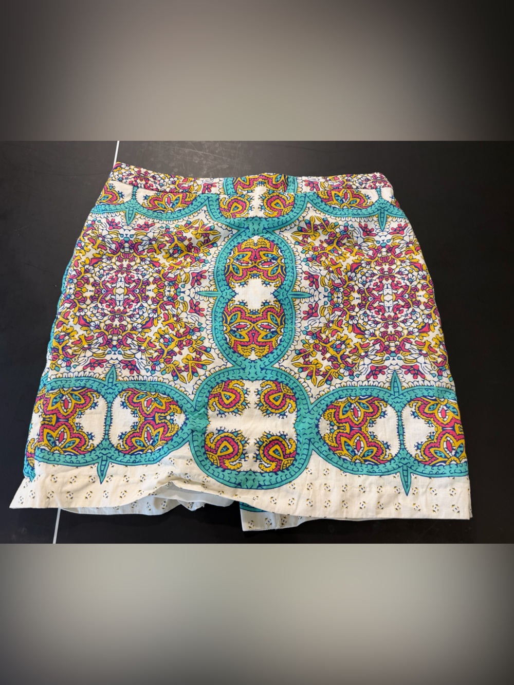 Lucy & Laurel Multicolor Printed Eyelet Skirt in White, Turquoise & Pink